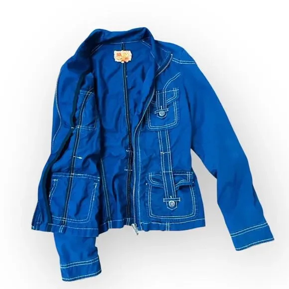 Twill Twenty Two 22 Size Small Anthropologie Navy Cotton Jacket Unique Zippers - Picture 5 of 11